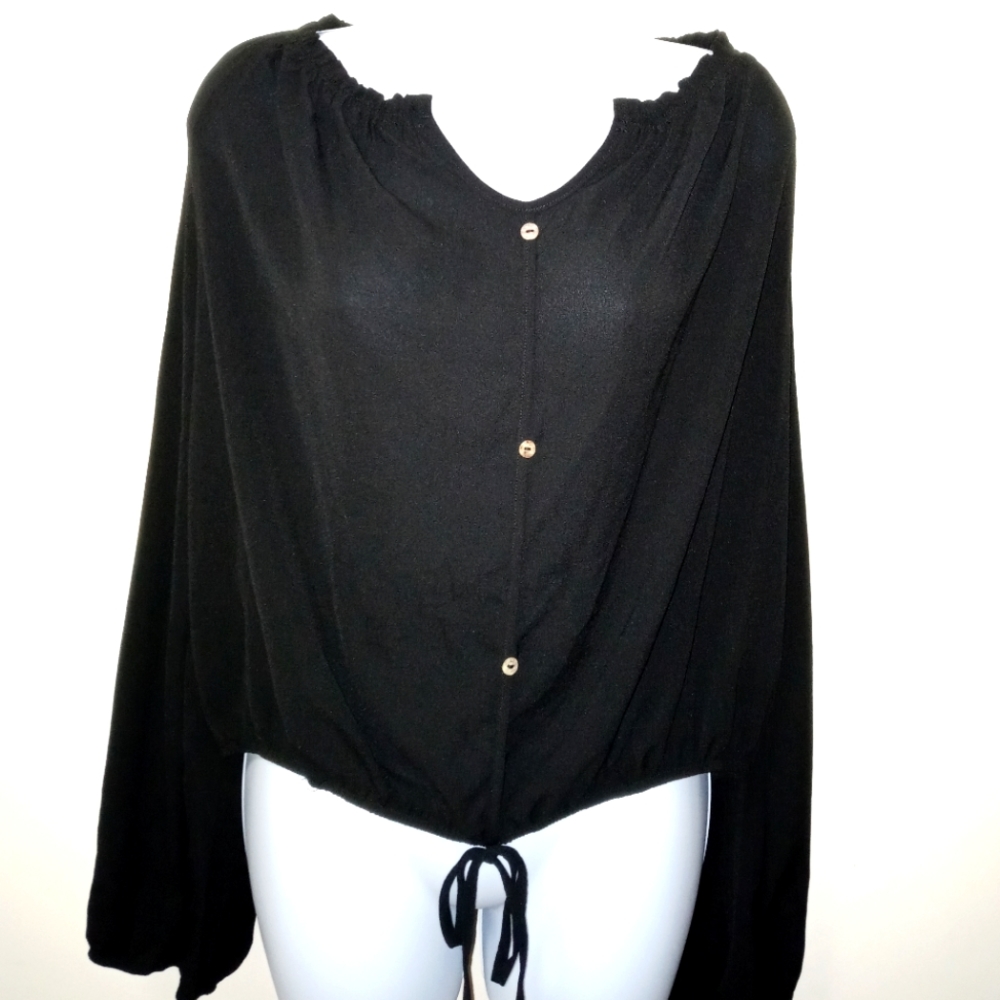 FASHION NOVA OFF SHOULDERS TOP CROPPED LONG SLEEVE BLOUSE BLACK PLUS SIZE 2XL